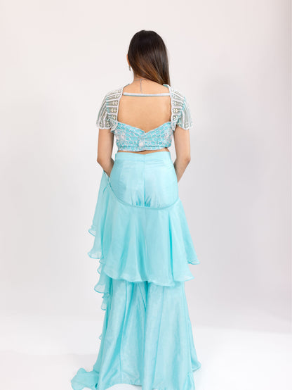 Aqua Blue Blouse Sharara Set