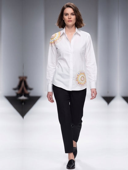 White Mandla Art Cotton Shirt