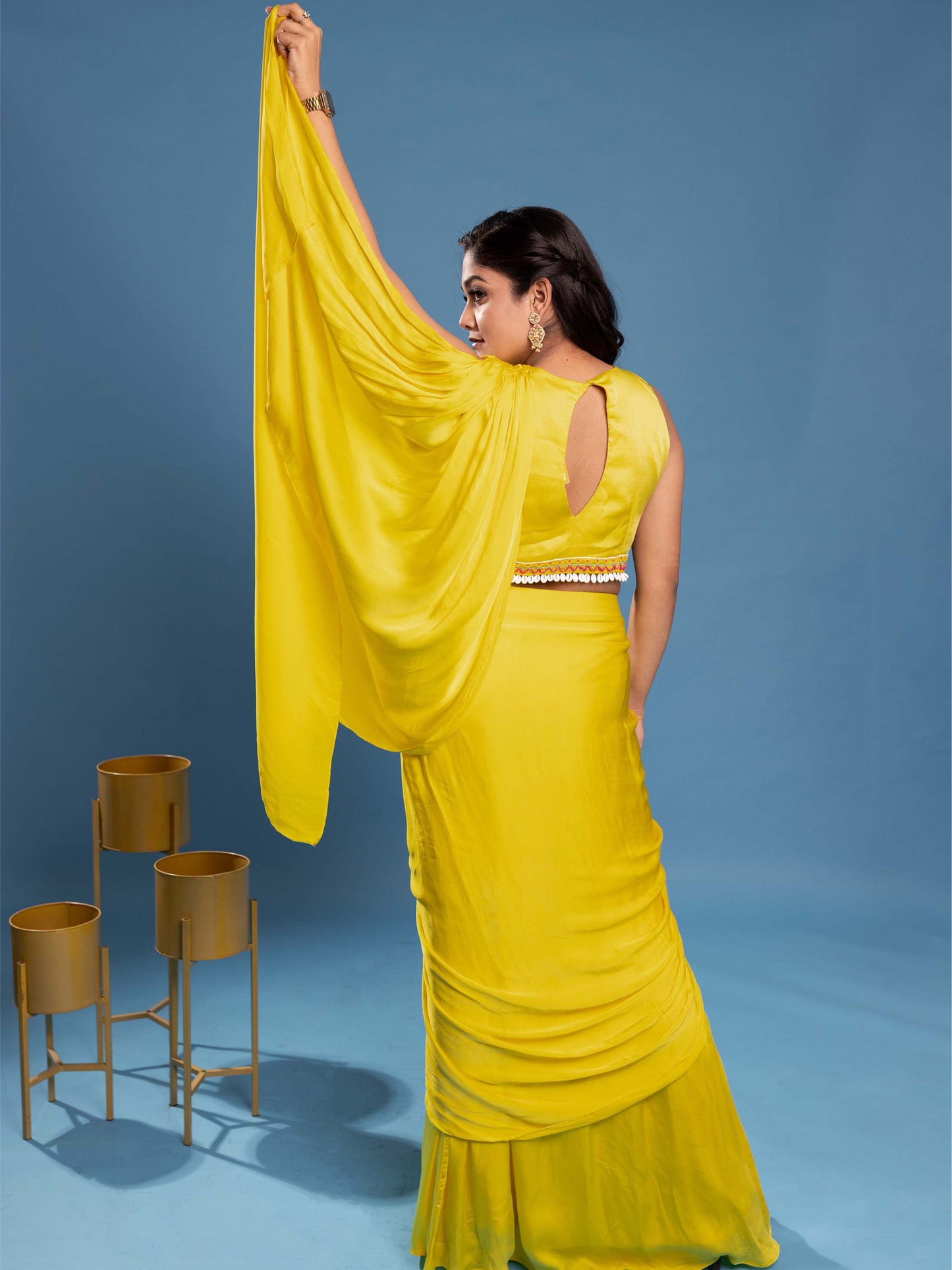 Yellow Ready To Wear Saree