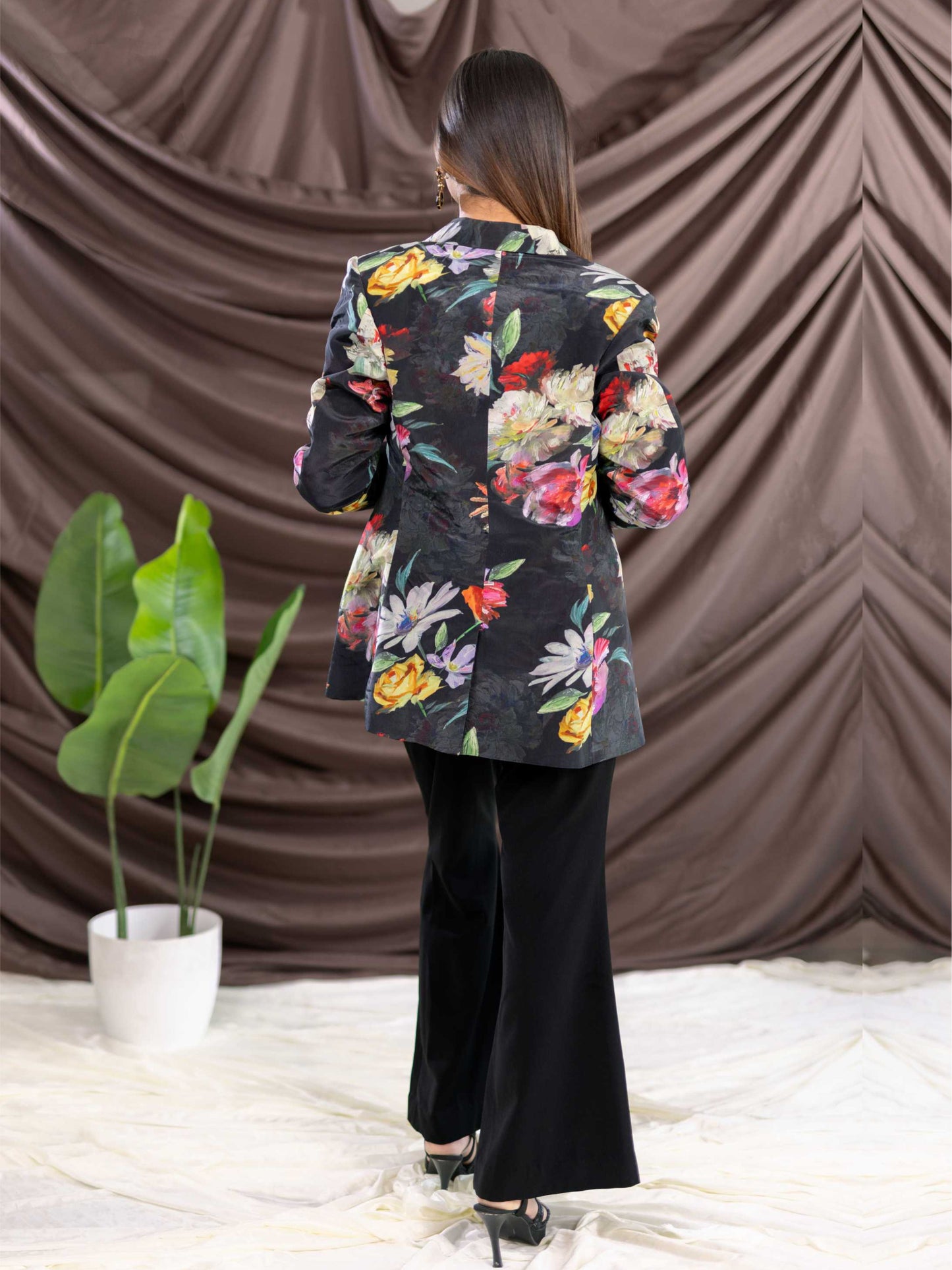 Black Printed Blazer Set