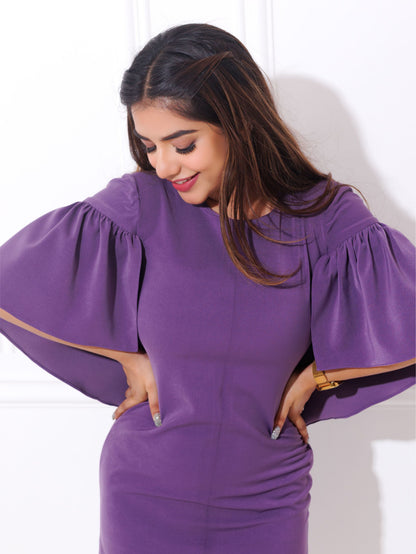 Purple Cape Sleeve Short Dress