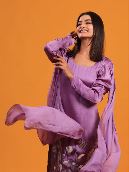 Lavender Kurta Set Attached Dupatta