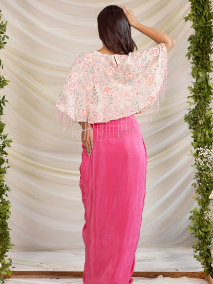 Pink Multi Embroidered Drape Skirt Set