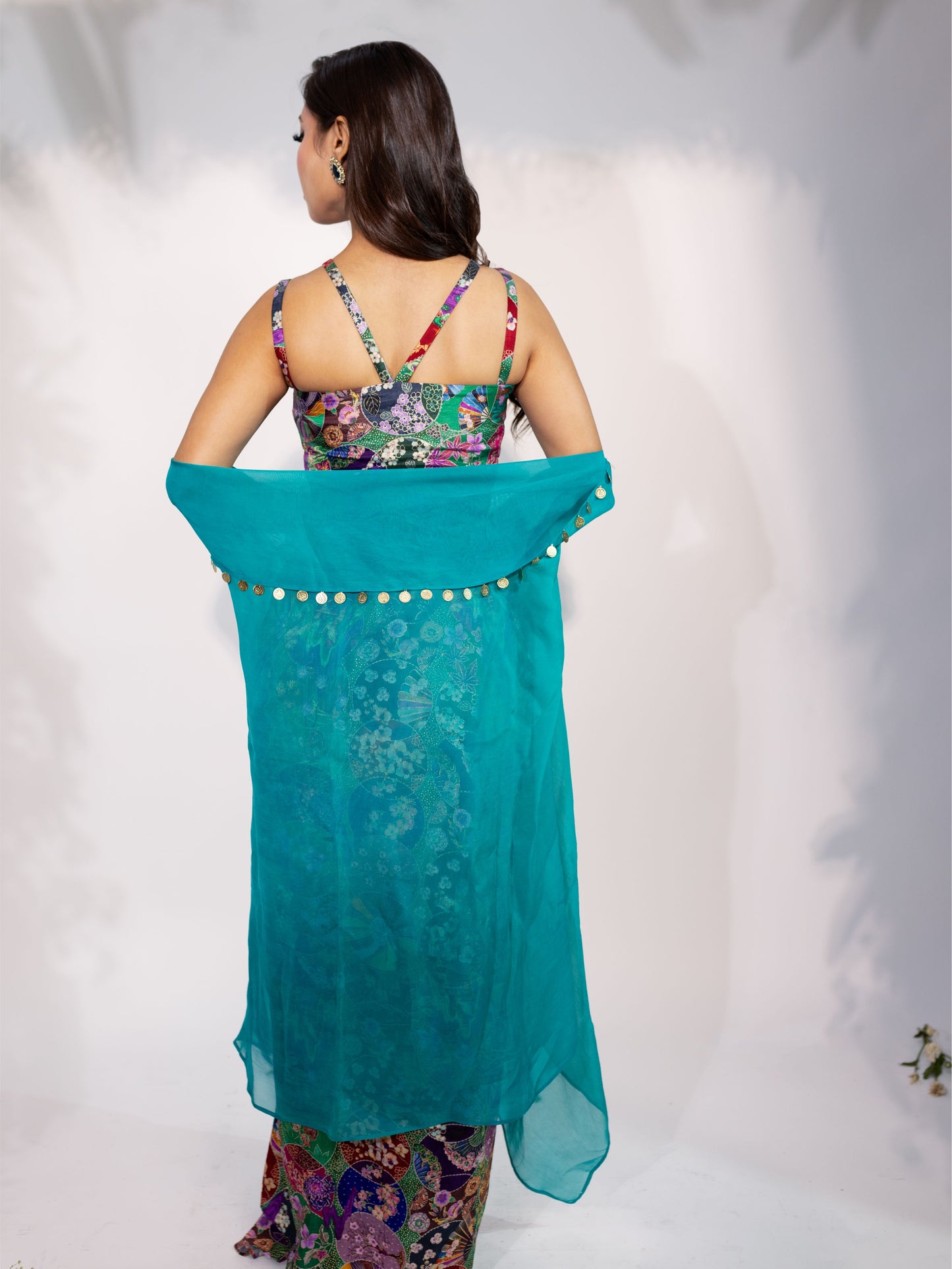 Printed Cape Dhoti Set