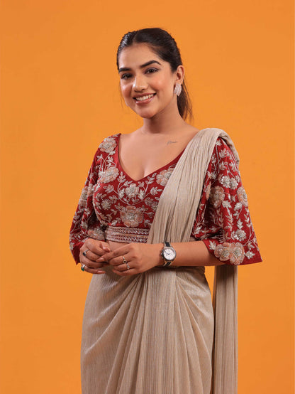 Maroon Golden Drape Saree