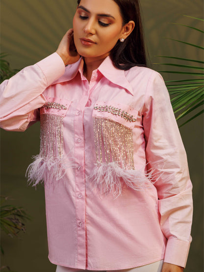 Pink Feather Detail Shirt