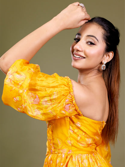 Yellow Floral Midi Dress