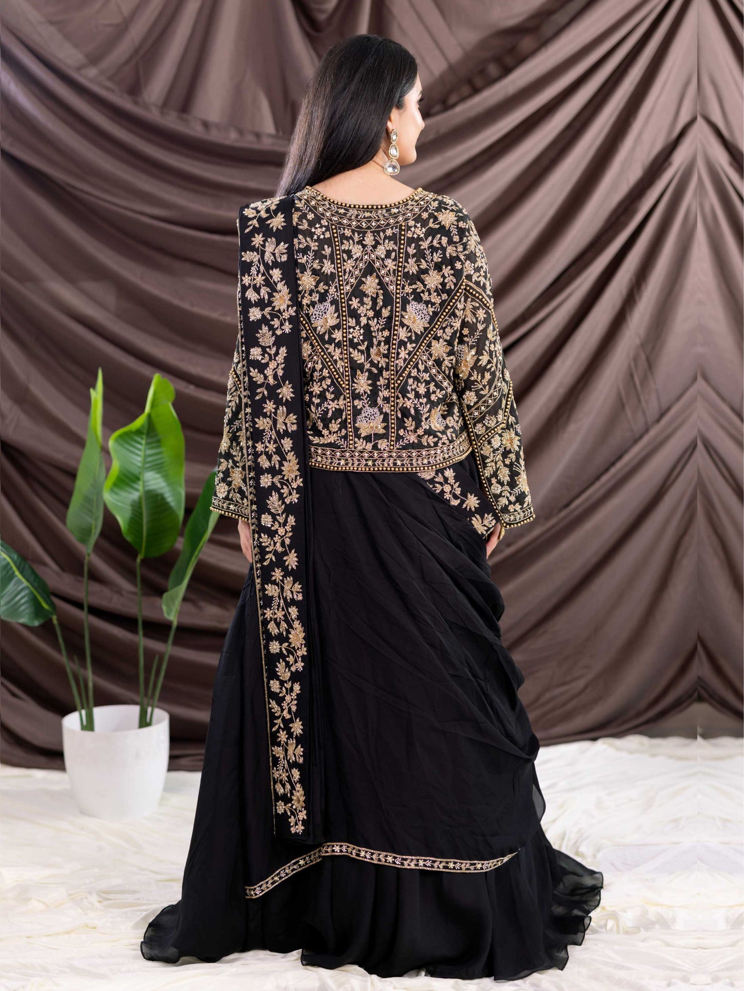 Black Organza  Drape Saree