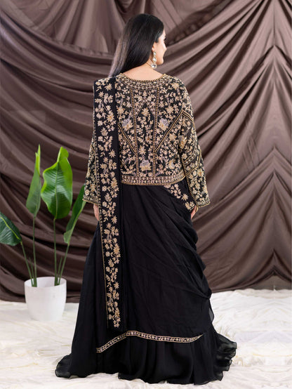 Black Organza  Drape Saree