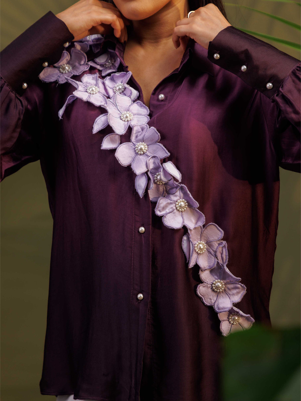 Wine Floral Embellished Shirt