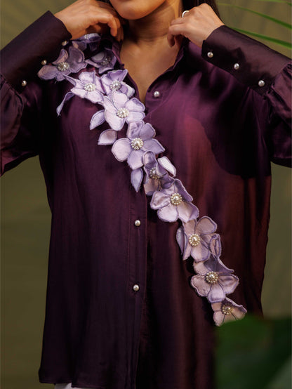 Wine Floral Embellished Shirt