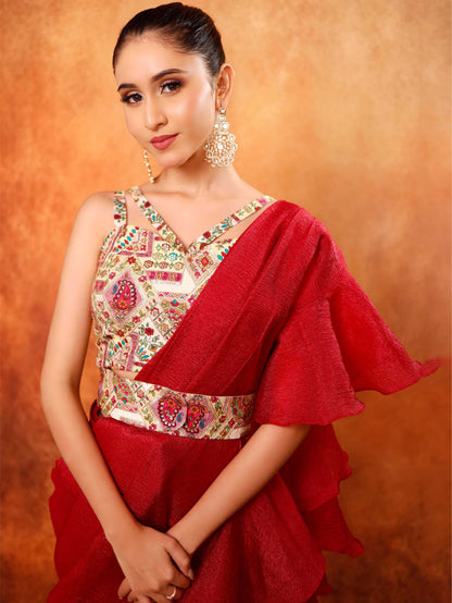 Maroon Red Saree