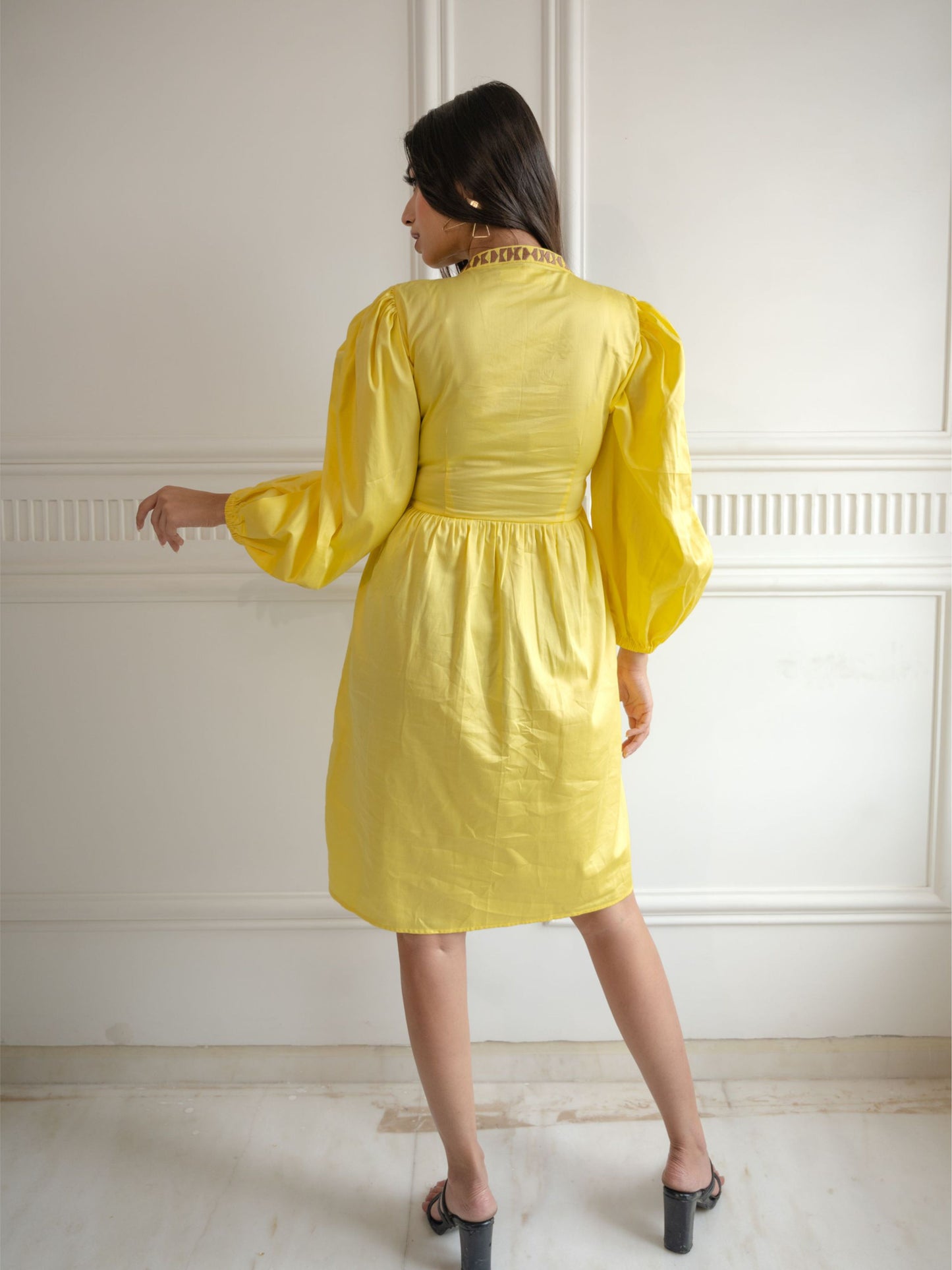 Yellow Embroidered Short Dress