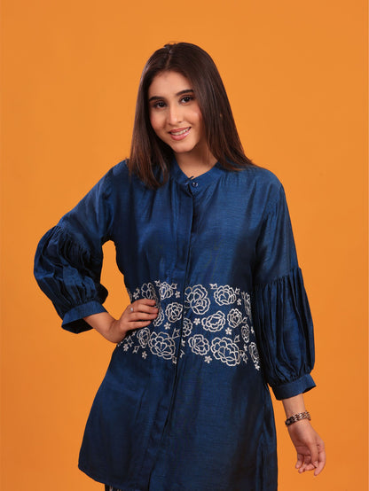 Embroidered Blue Shirt Pants
