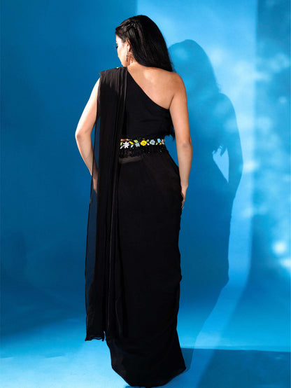 Black Drape Saree