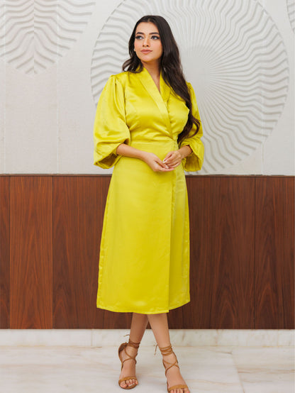 Fluorescent Yellow  Midi Dress