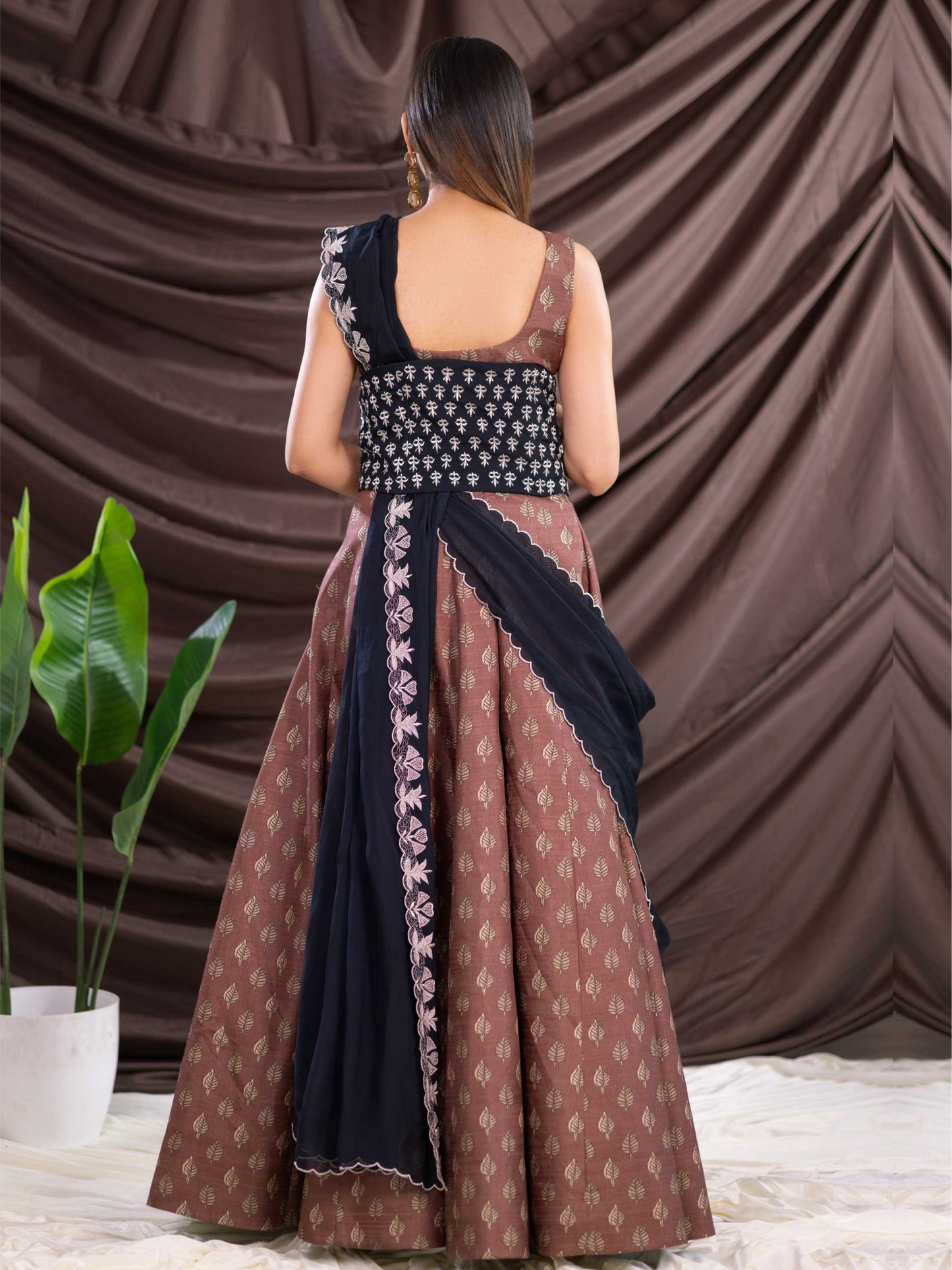Brown Black Corset Indo - Western