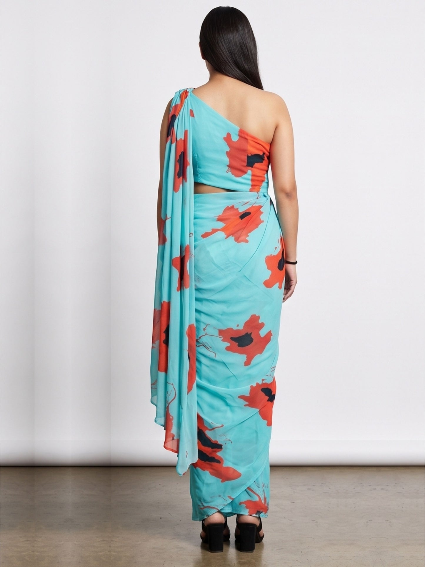 Blue Printed One shoulder Dress