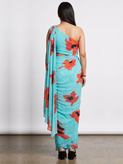 Blue Printed One shoulder Dress
