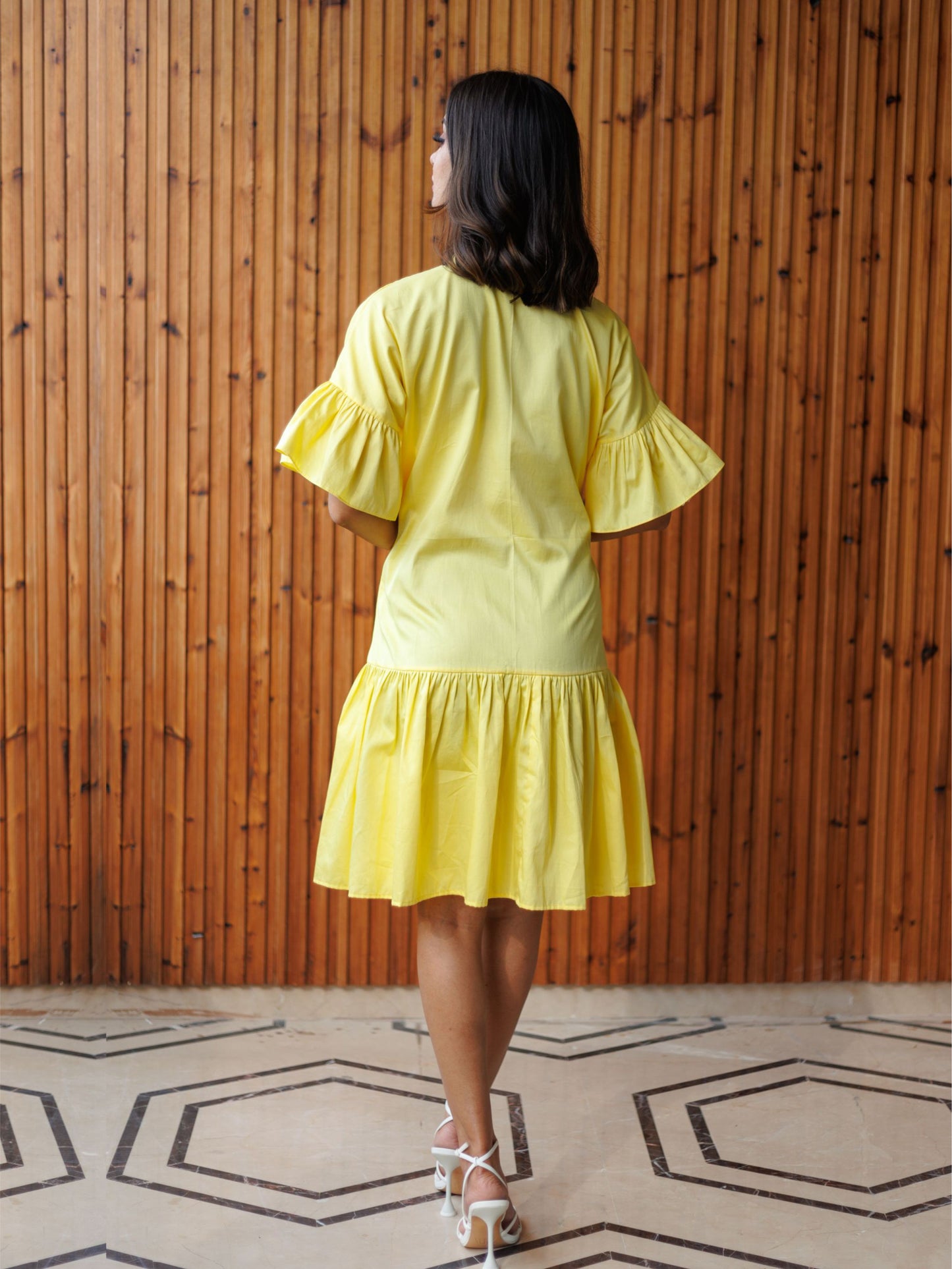 Yellow Up Down Gathered Dress