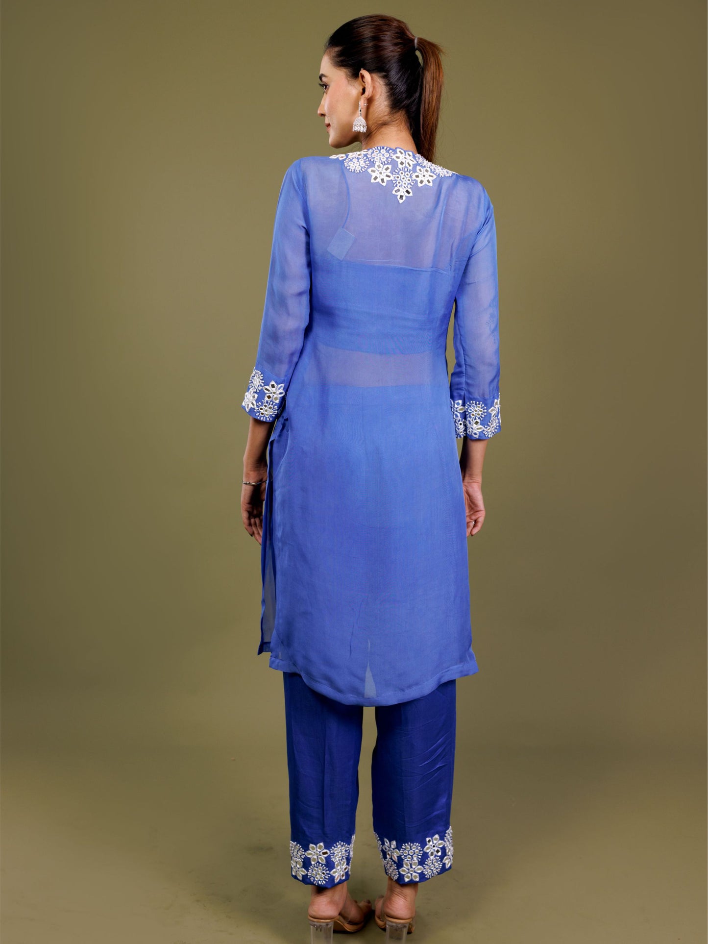 Floral Embroidery Royal Blue Kurta Set
