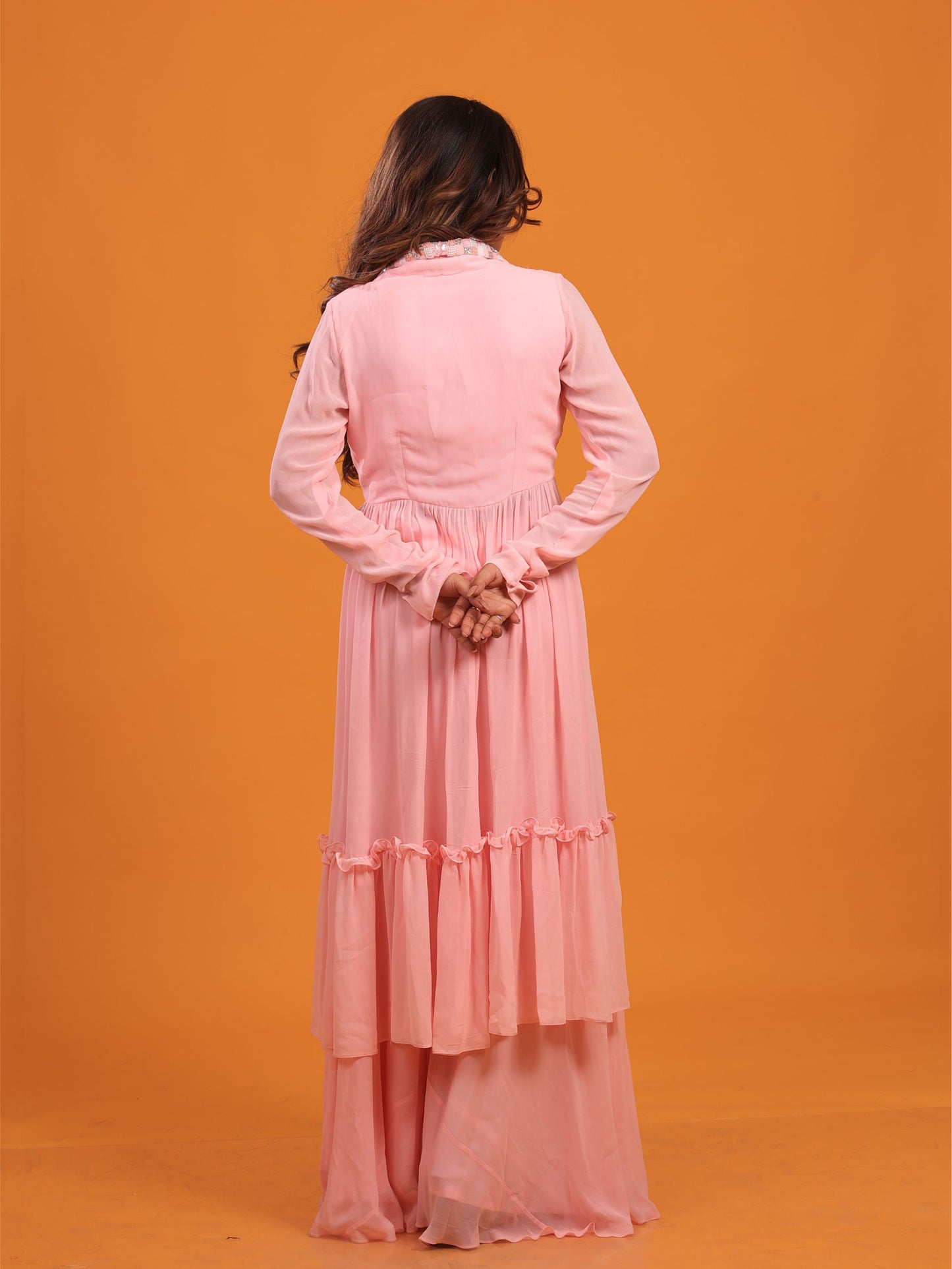 Pure Georgette Pink Embellished