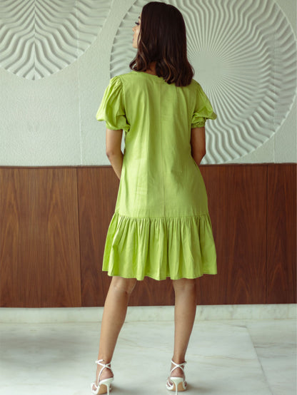 Lime Green Cotton Embroidered Dress