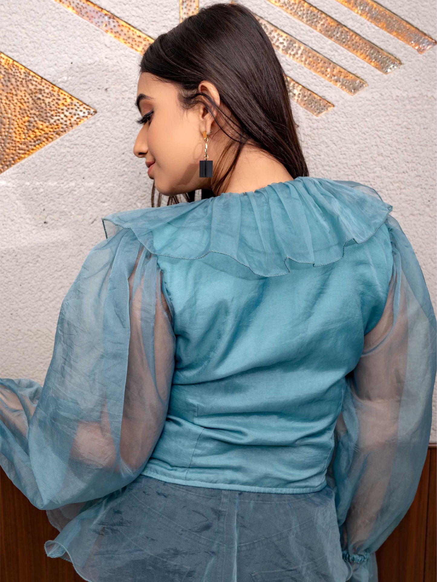 Teal Ruffle Top