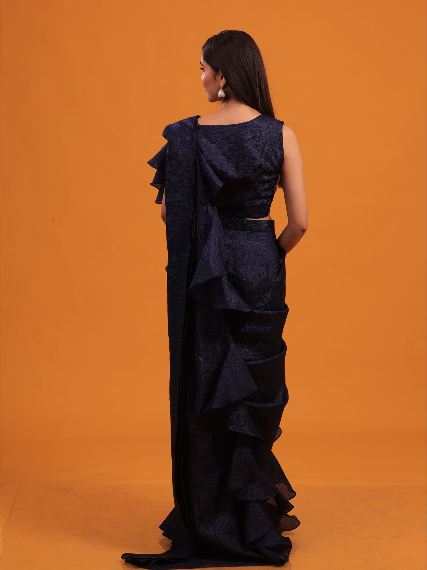 Dark Blue Ruffled Saree