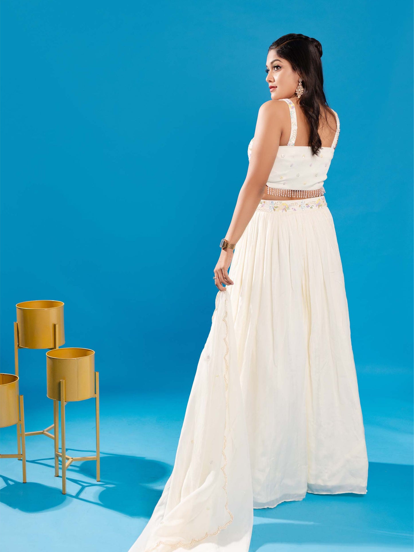 Cream Skirt With Dupatta