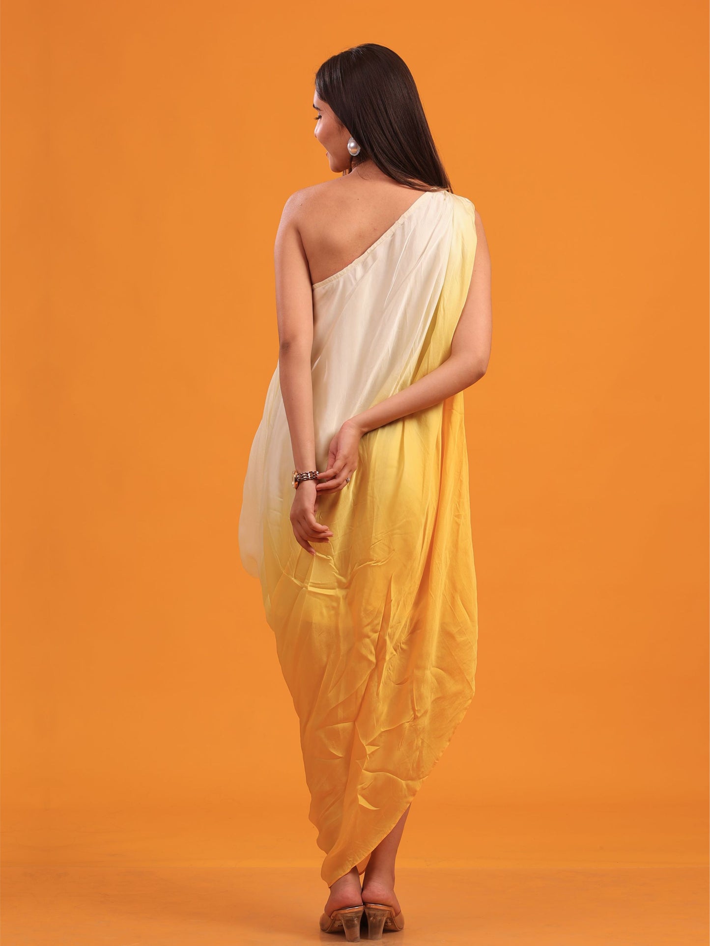 One Shoulder Ombre Drape Dress