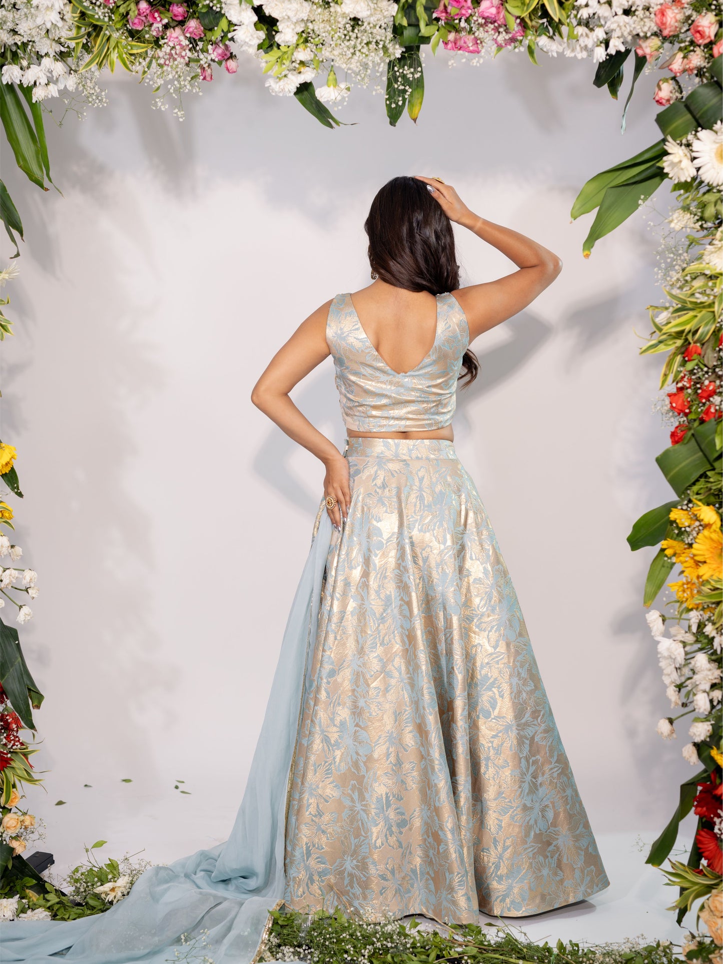 Blue Brocade Indo-Western