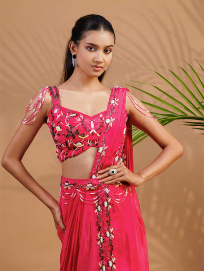 Fuchsia Embroidered Drape Set