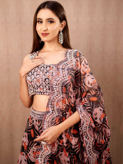 Printed Organza Lehnga Set