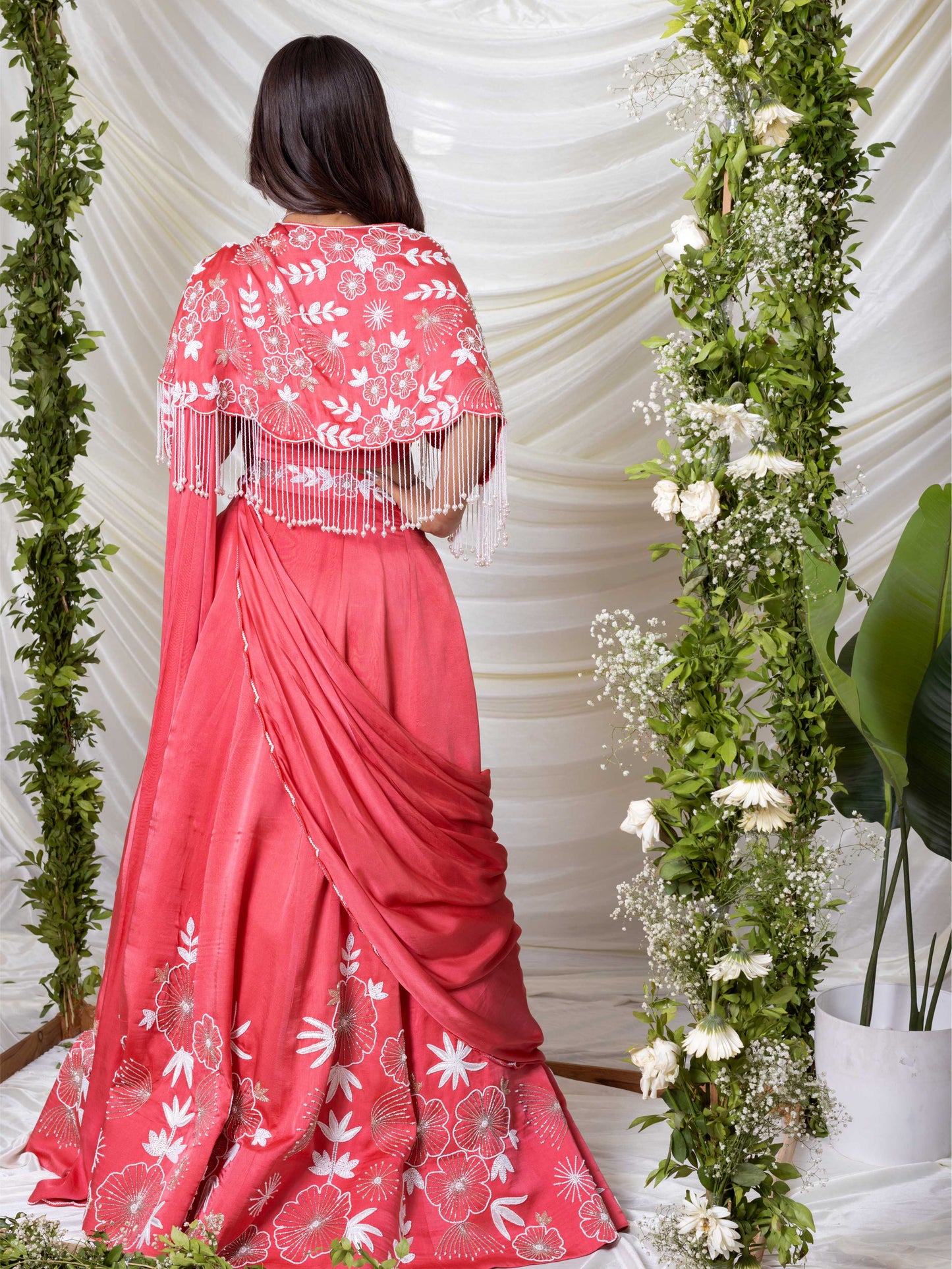 Gajari Pink Cape Indo-Western
