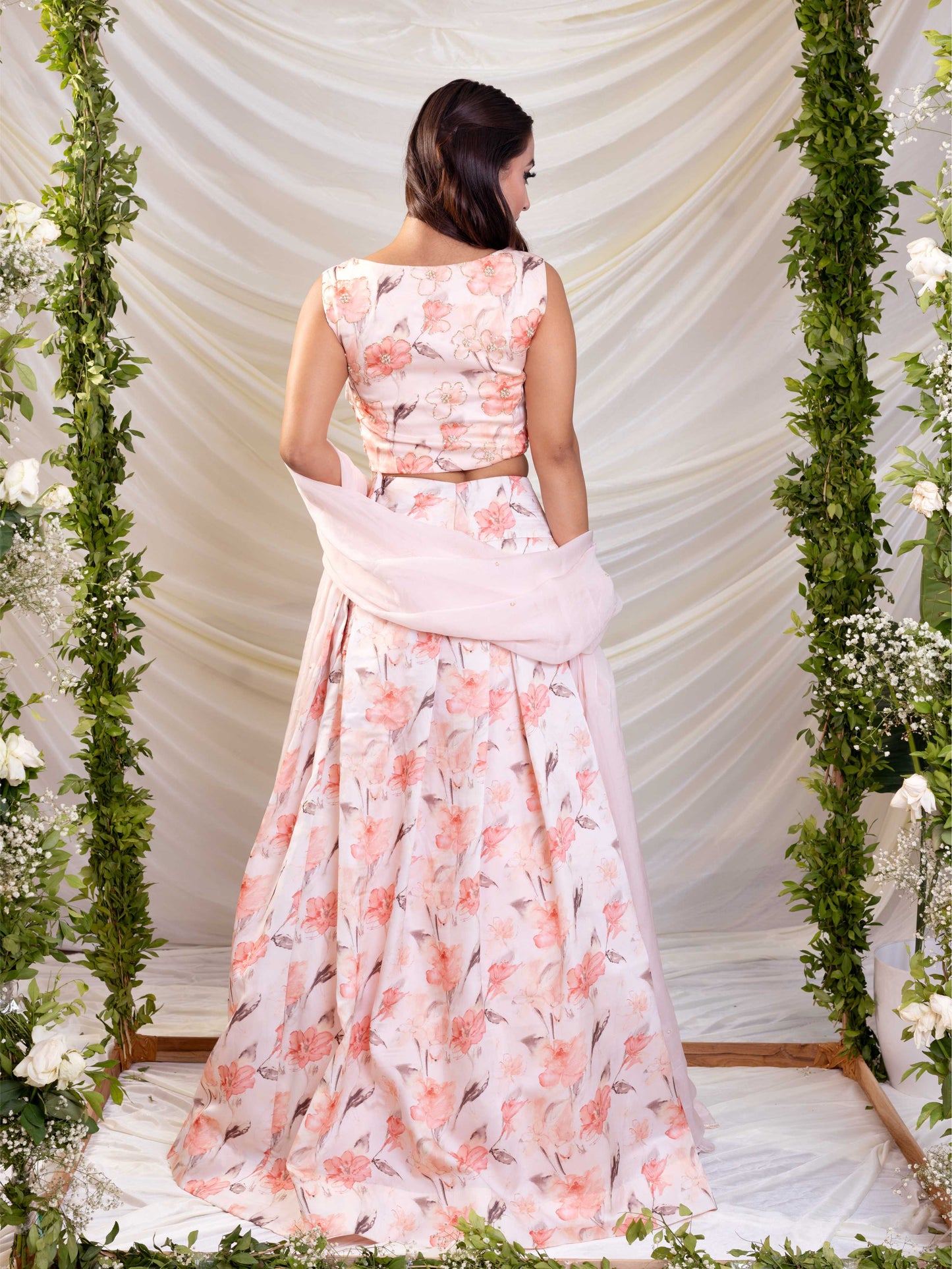 Peach Printed Indo-western