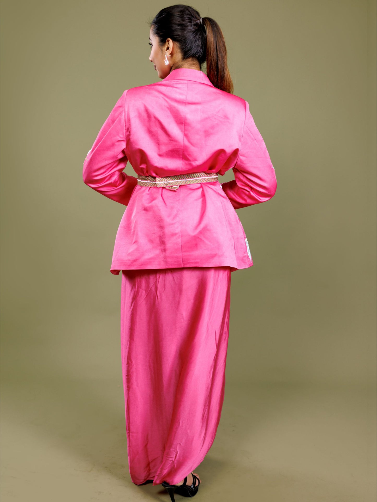 Pink 3D Floral Blazer Set