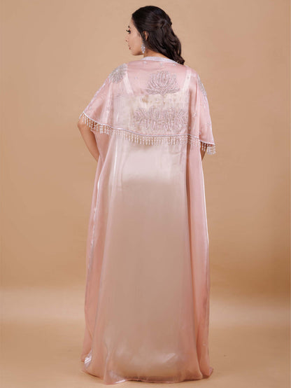 Peach Cape Dhoti Set