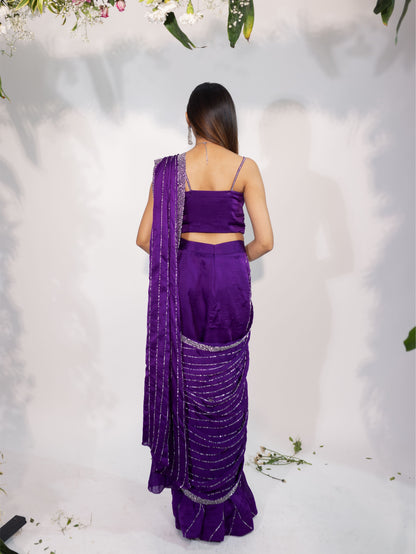 Bright Purple Drape Saree