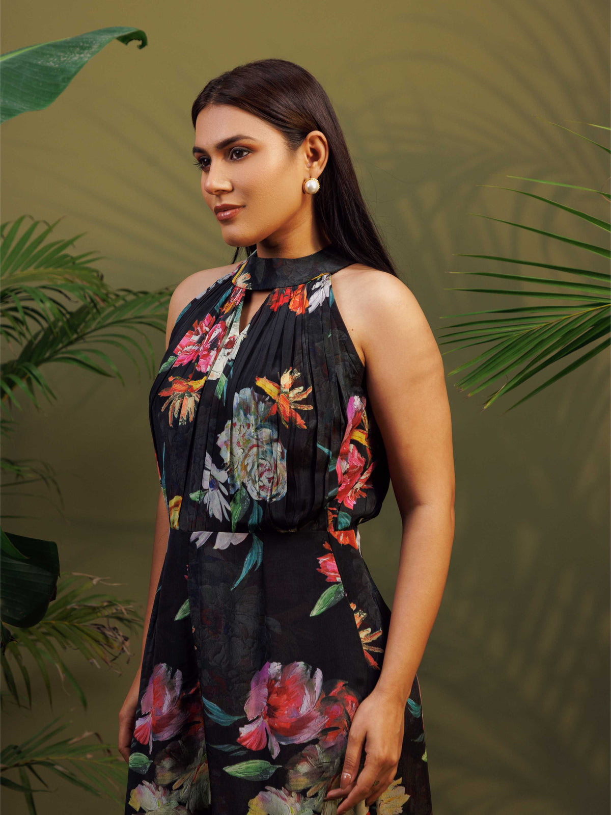 Black Floral Halter Jumpsuit