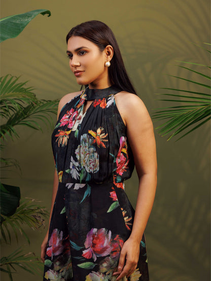 Black Floral Halter Jumpsuit