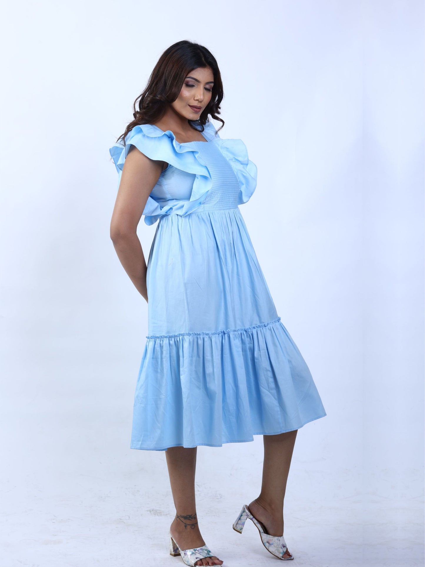 Powder Blue Frill Maxi Dress