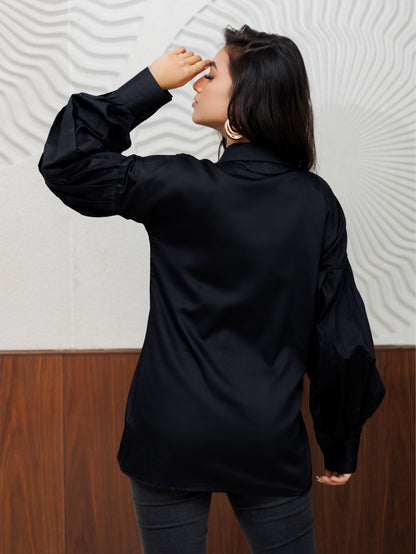 Black Embellished Pocket Shirt