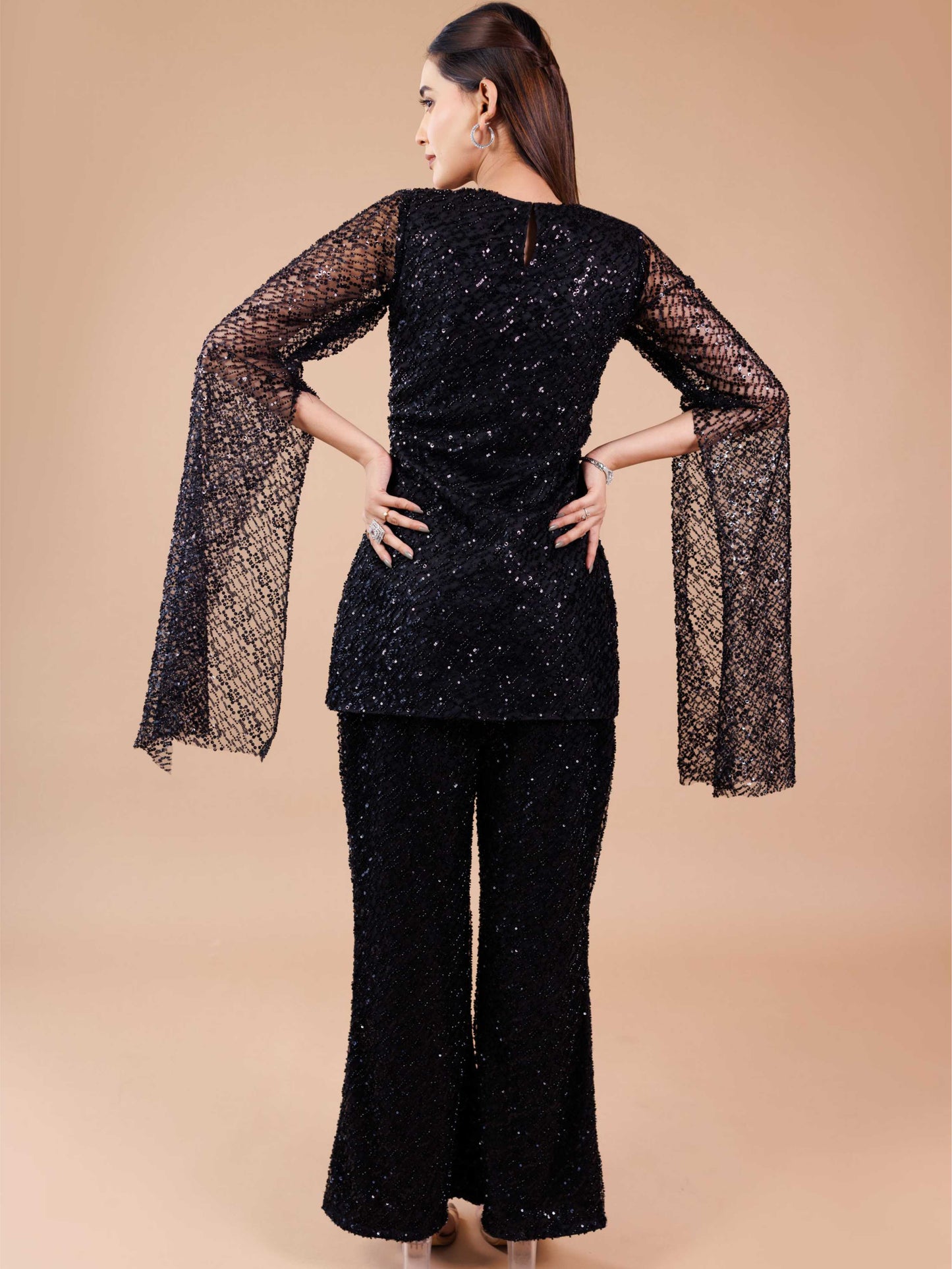 Black Net Embroidered Co-ord Set