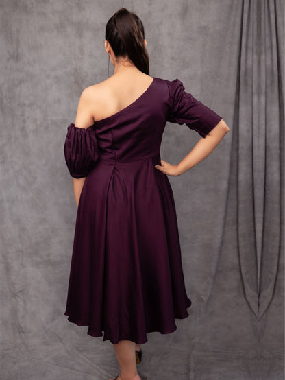 Wine One Off Shoulder Dress