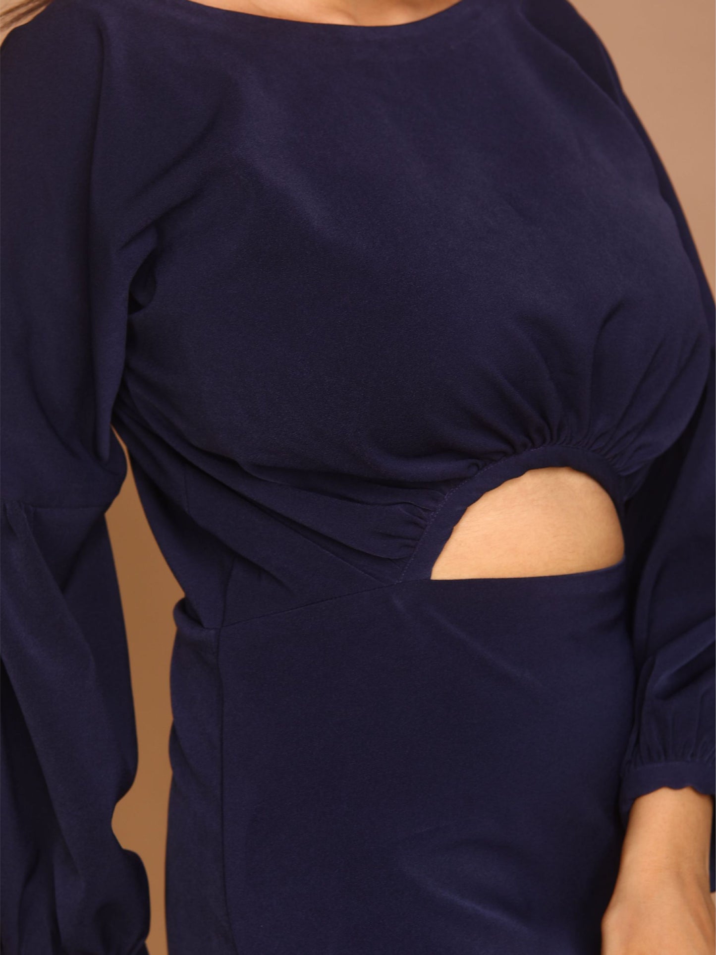 Navy Blue Waist Cutout Short Dress