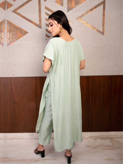 Green  Pintucks Kurta Set