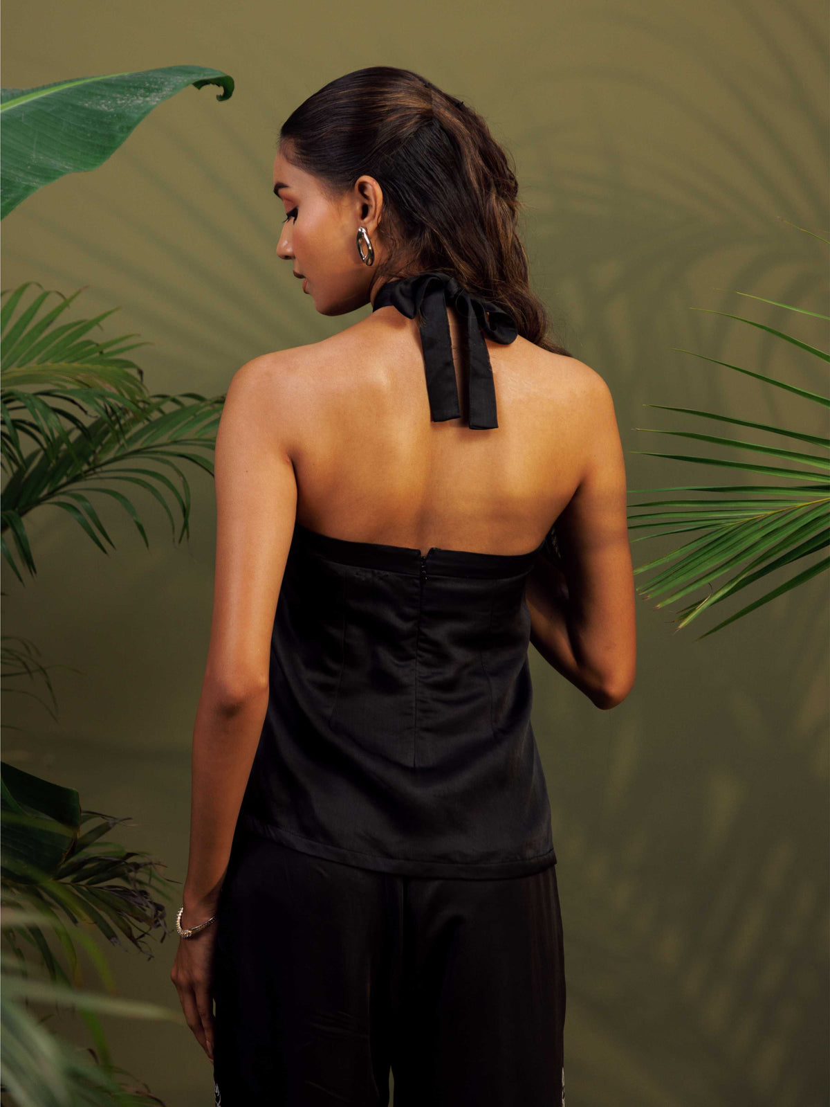 Black Embroidered Halter Co-ord Set