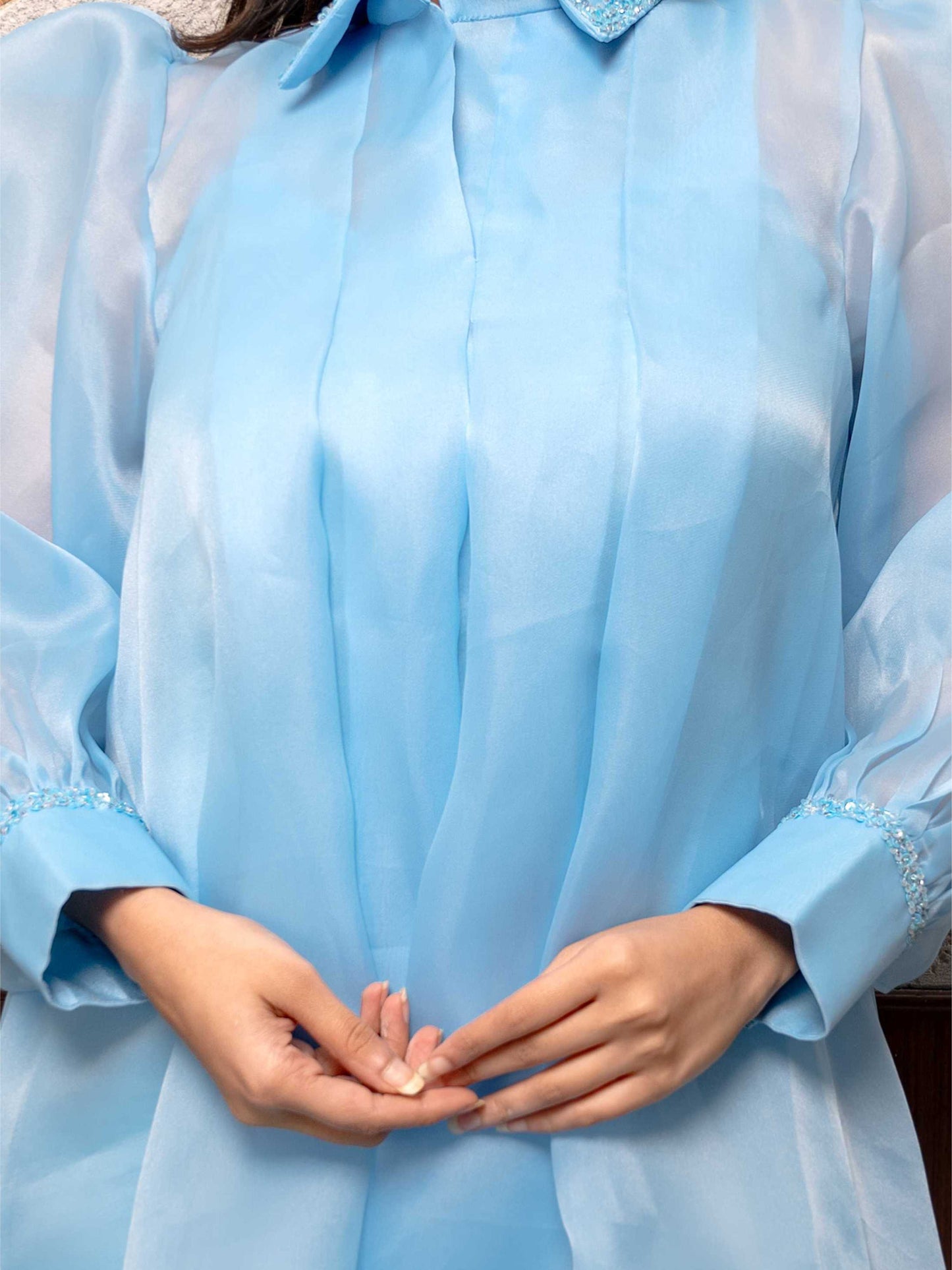 Light Blue Pleated Dress