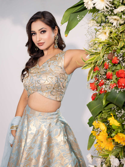 Blue Brocade Indo-Western